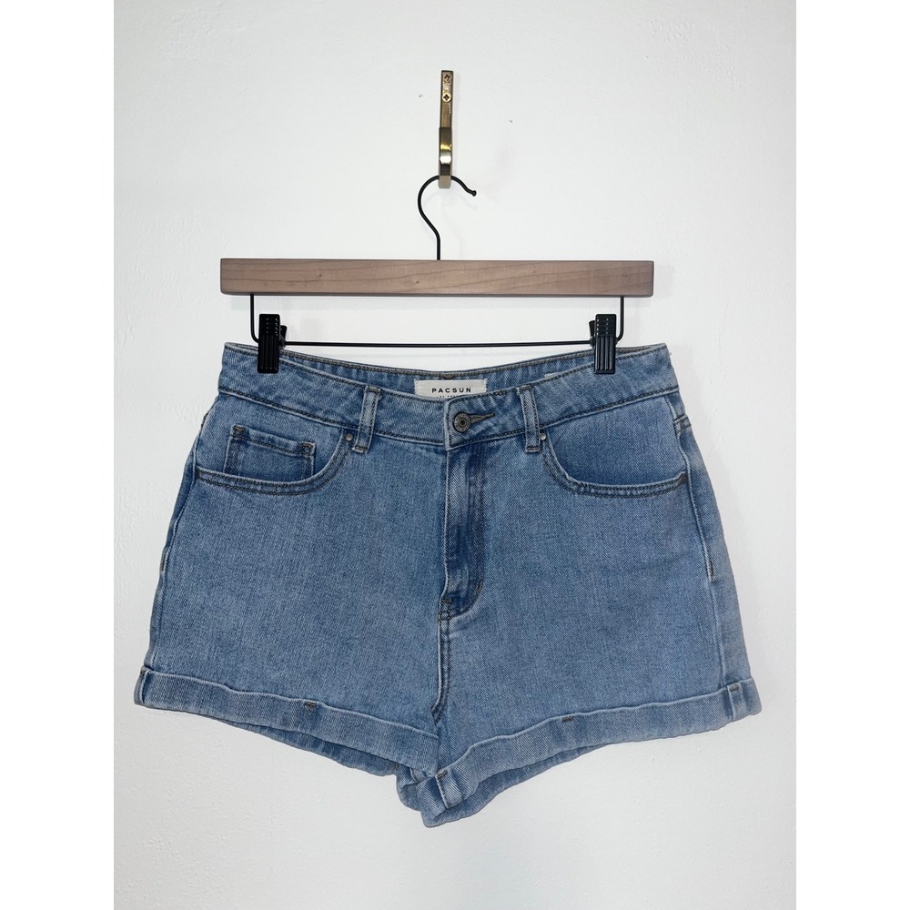PacSun Womens Mom Short Light Wash Blue High Rise Cuffed Denim Jean Shorts 28